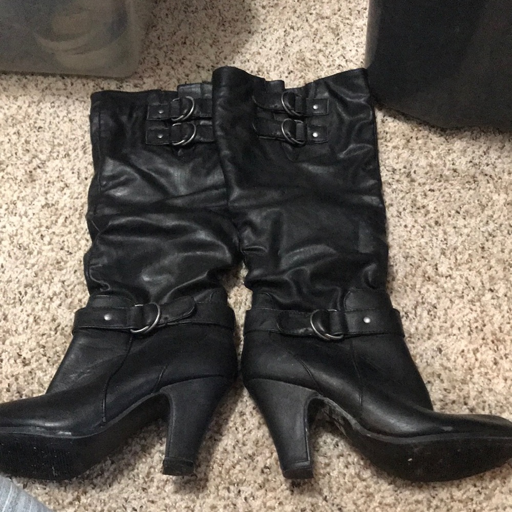 High Leg & Heel Boots. Black - Size 5.5